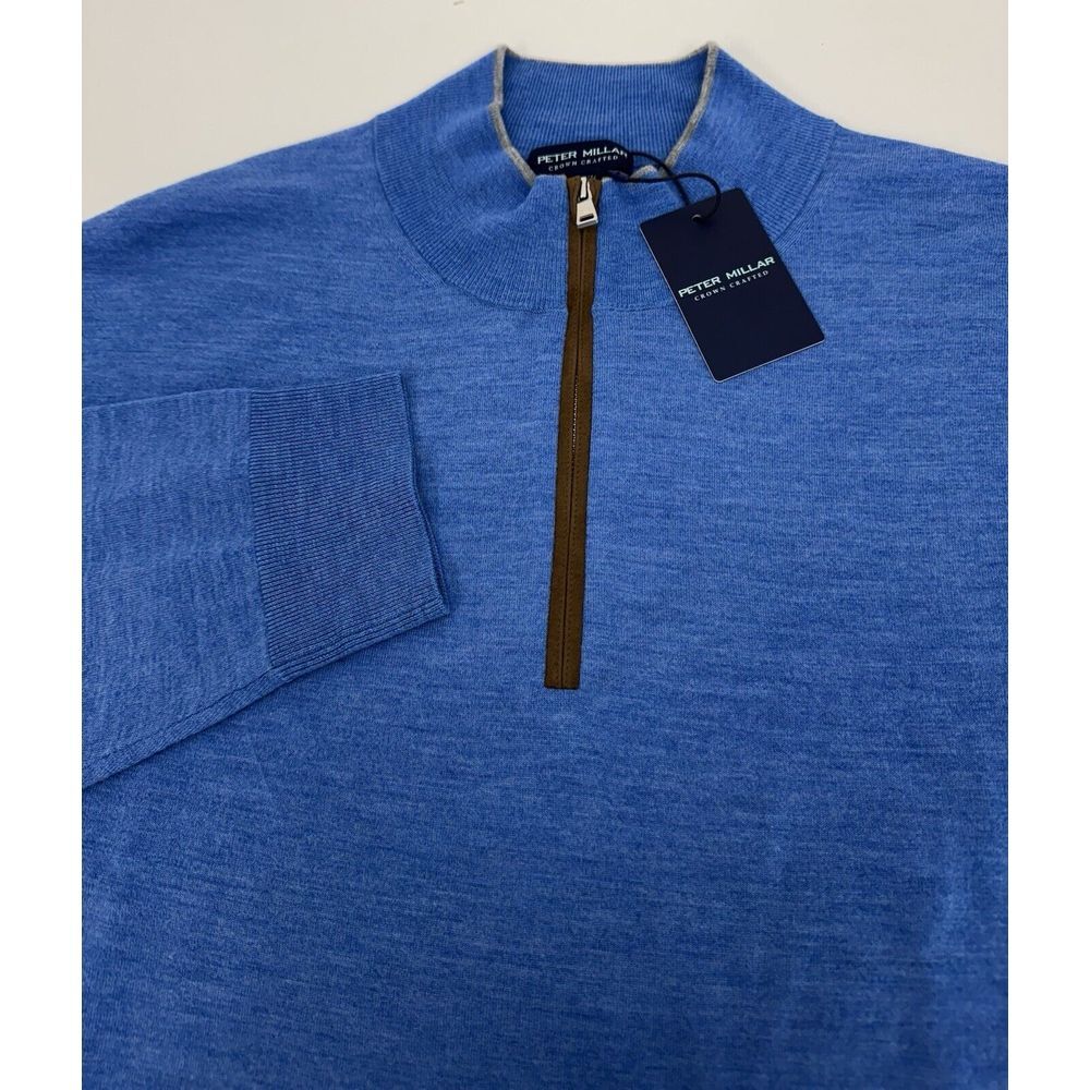 NWT Peter Millar Excursionist Flex Quarter Zip Wool Sweater VESSL Blue XXL $350